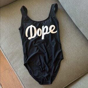 Black Swimsuit with White 'Dope' Print